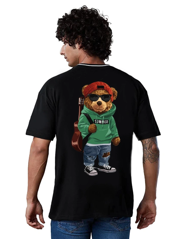 Teddy Bear Rap Hip Hop Lover Oversized Drop Shoulder full Back Print T-Shirt - M