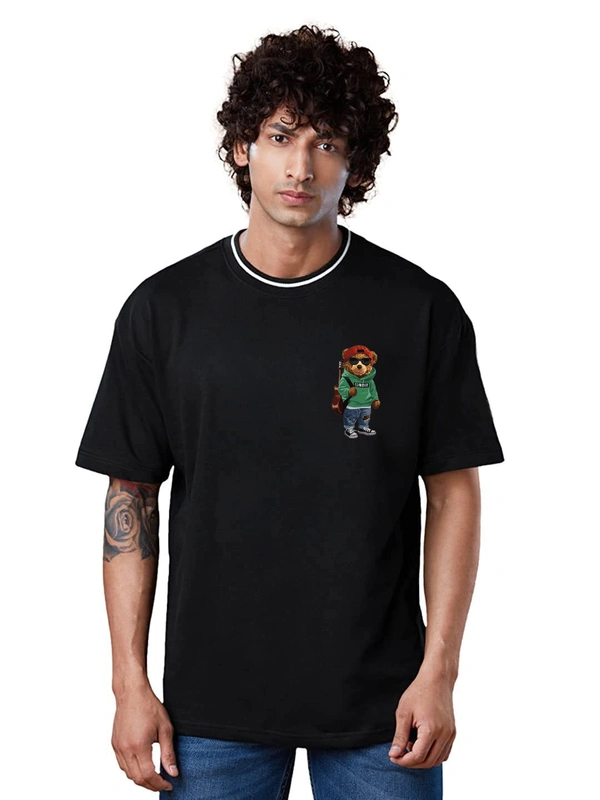 Teddy Bear Rap Hip Hop Lover Oversized Drop Shoulder full Back Print T-Shirt - M