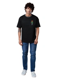 Teddy Bear Rap Hip Hop Lover Oversized Drop Shoulder full Back Print T-Shirt - M