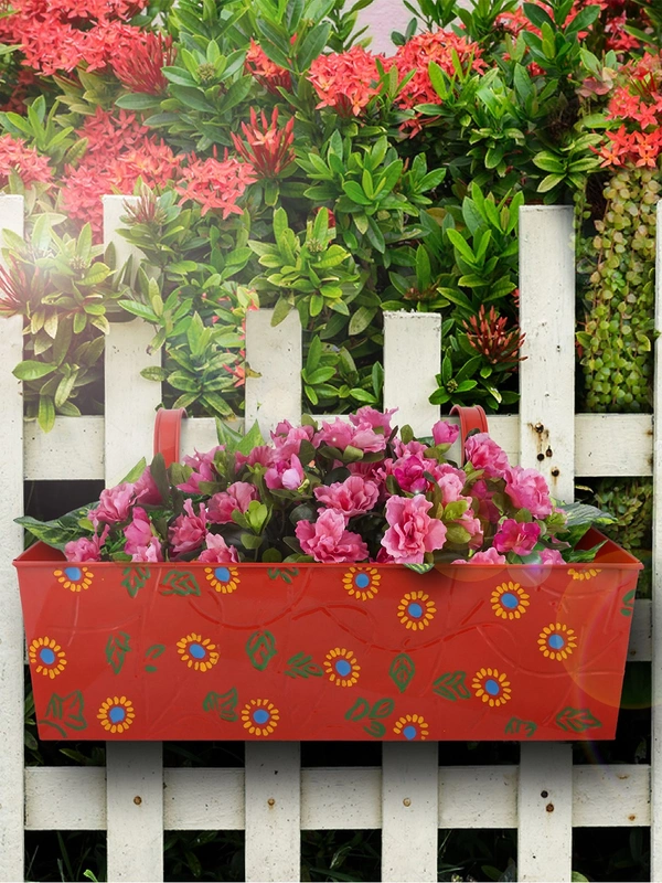 Handpainted Rectangle Planter Red