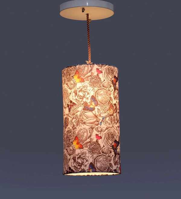 Butterfly Cylindrical Hanging Shade - 6''X6''X11'', Black, Digitally Printed Poly Cotton