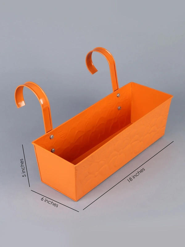 Set of Two 18'' Embossed Rectangular Planter Orange & Green - 18''X6''X6'', Glossy Powder Coated, Galvanized Iron