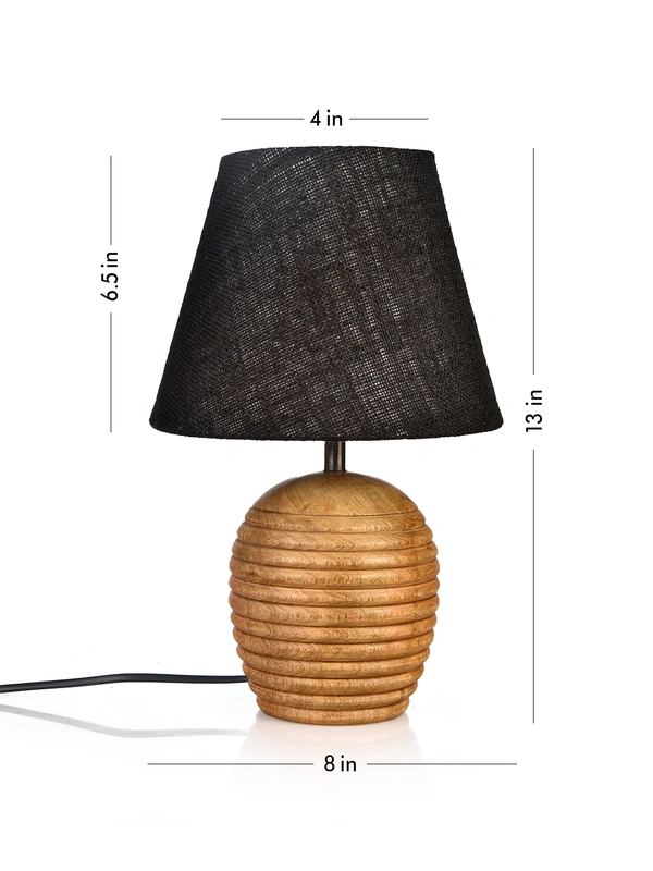 Striped Wooden Brown Lamp with Black Jute Shade