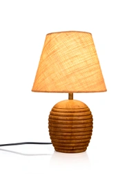 Striped Wooden Brown Lamp with White Jute Shade