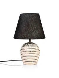 Striped Wooden White Lamp with Black Jute Shade