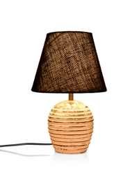 Striped Wooden White Lamp with Black Jute Shade