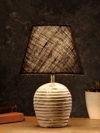 Striped Wooden White Lamp with Black Jute Shade