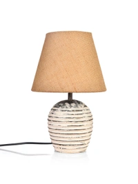Striped Wooden White Lamp with Brown Jute Shade