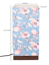 Turquoise Floral Lamp with Wooden Base