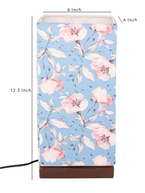 Turquoise Floral Lamp with Wooden Base