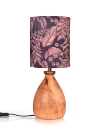WoodenDomeTableLampBlueLeavesShade