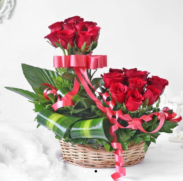 Red Rose Basket Bouquet 