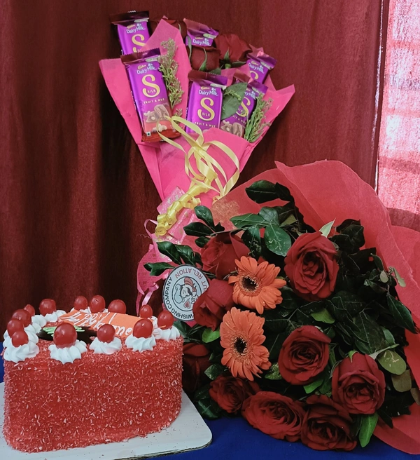 Chocolate Cake & Flower Bouquet Hamper - Half KG