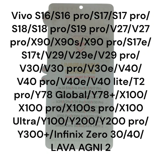 Vivo S16/S16 pro/S17/S17 pro/S18/S18 pro/S19 pro/V27/V27 pro/X90/X90s/X90 pro/S17e/S17t/V29/V29e/V29 pro/V30/V30 pro/V30e/V40/V40 pro/V40e/V40 lite/T2 pro/Y78 Global/Y78+/X100/X100 pro/X100s pro/X100 Ultra/Y100/Y200/Y200 pro/Y300+/Infinix Zero 30/40/LAVA AGNI 2 Diamond Membrane