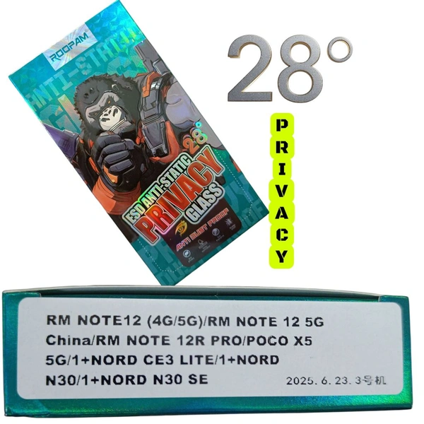 Mi Note 12 5G/1+Nord Ce3 Lite Privacy Glass Universal 28° Roopam Esd Anti-static
