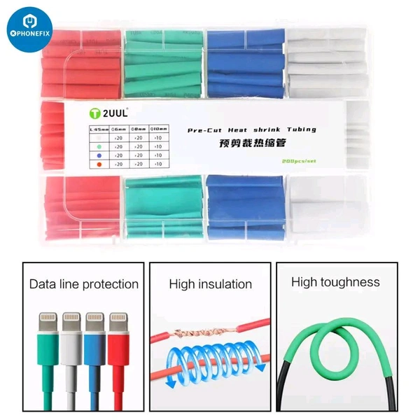 2UUL 6mm 8mm 10mm Pre-Cut Heat Shrink Tubing 200Pcs/set