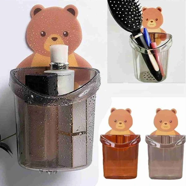 Cute Teddy Bear Wall Sticky Toothbrush Holder  ( Pack of 2 )