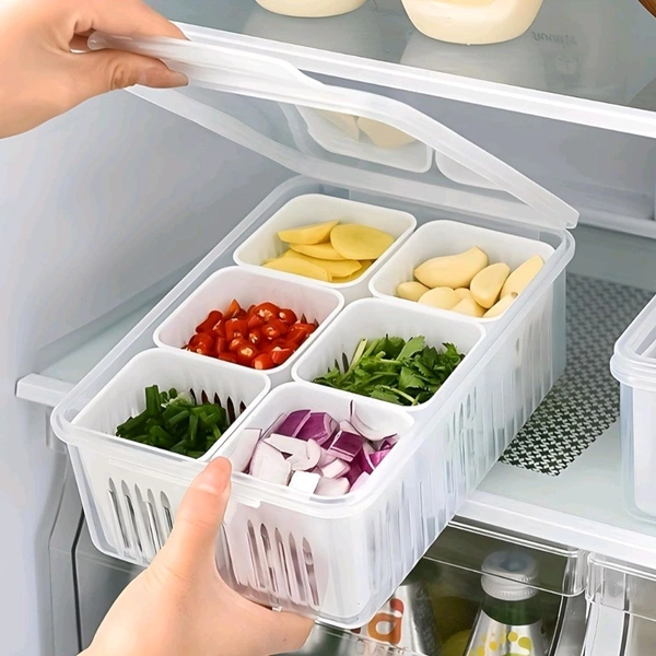 Premium 6 Grid Fridge Storage Container With Lid