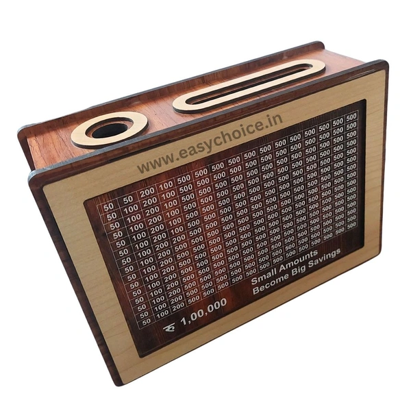 Big Sized High Quality Wooden 1 Lakh Money Saving Motivational Piggy Bank With Back Side Photo Frame Option