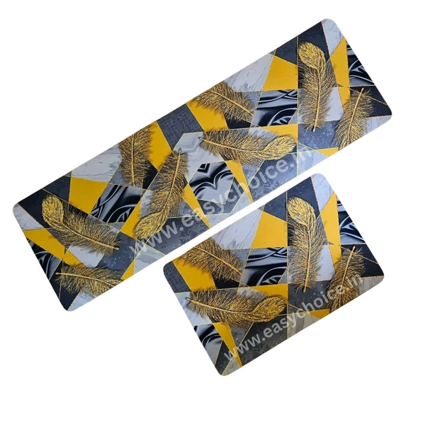 2 in 1 Premium Water Absorbing Long Feather Designed Kitchen Mat Set