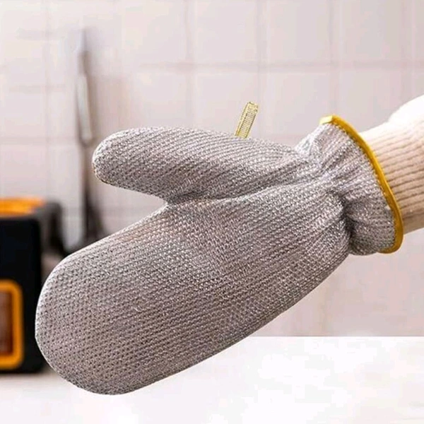 High Quality Double Layered Steel Wire Scrubber Gloves For Multipurpose Kitchen Sink, Vessels And Tiles Cleaning (Single Piece) EC968