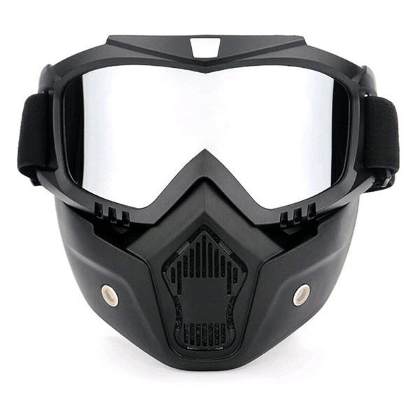High Quality Protective Goggle With Mask For Comfort Ride With Windproof And Soft Foam Pads (SILVER) 