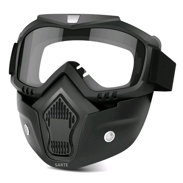 High Quality Protective Goggle With Mask For Comfort Ride With Windproof And Soft Foam Pads (Transparent) 