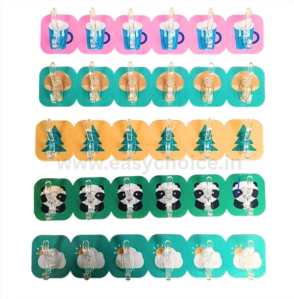 6 in 1 Adhesive Cute Cartoon Printed Tiles Hooks