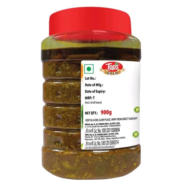 TOPS Gold Green Chilli Pickle - 900g. PET Jar