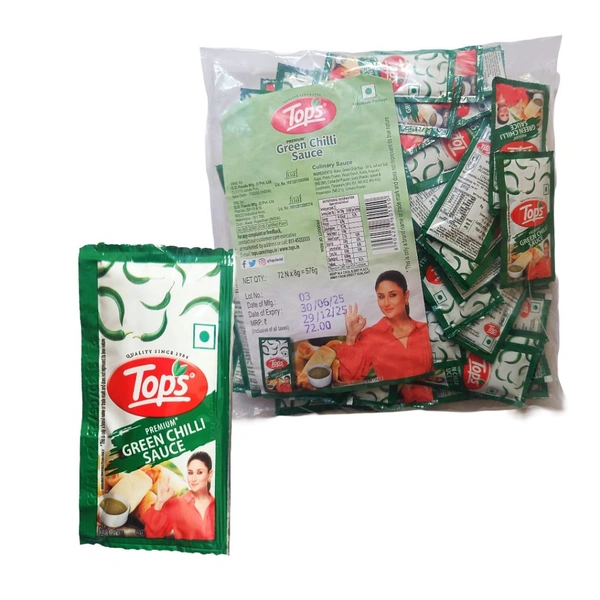 TOPS Green Chilli Sauce Pouch - ₹1 (Pack Of 72)