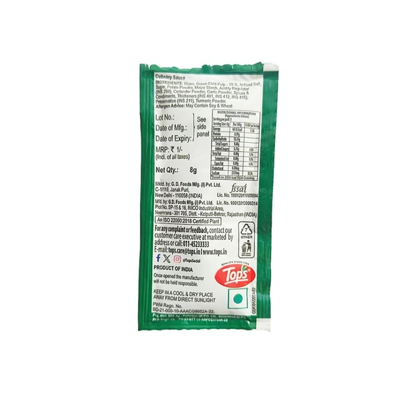 TOPS Green Chilli Sauce Pouch - ₹1 (Pack Of 72)