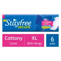 Stayfree Secure Cottony Soft Cover Pads With Wings XL, 6 Count