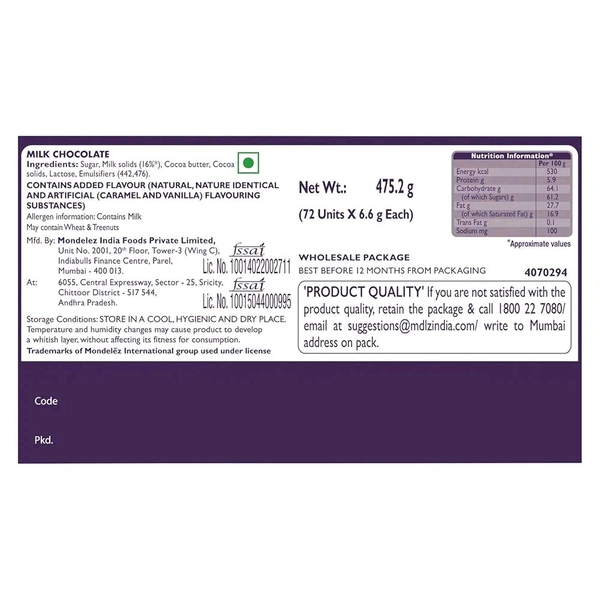 Dairy Milk Chocolate -₹5 (Pack of 72)