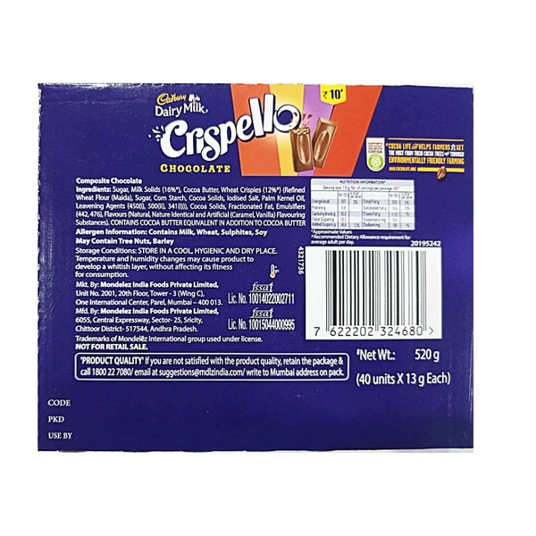 Dairy Milk Crispello Chocolate -₹10 (Pack Of 40)
