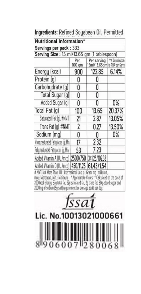 Fortune Refined Soyabean oil, 4.35kg