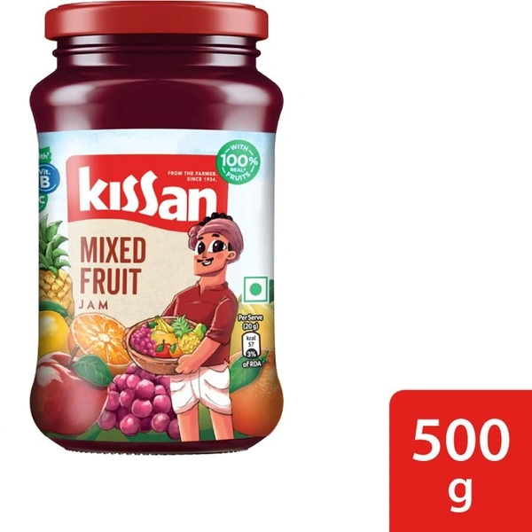 Kissan Mixed Fruit Jam (500g) - 500 Gm, 1 Bottle, Medium Glass Bottle