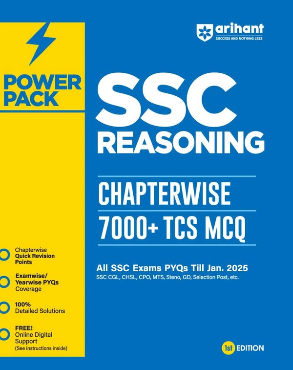 Arihant Publication
Power Pack SSC Reasoning Chapterwise 7000 + TCS MCQ | First Edition | English Medium