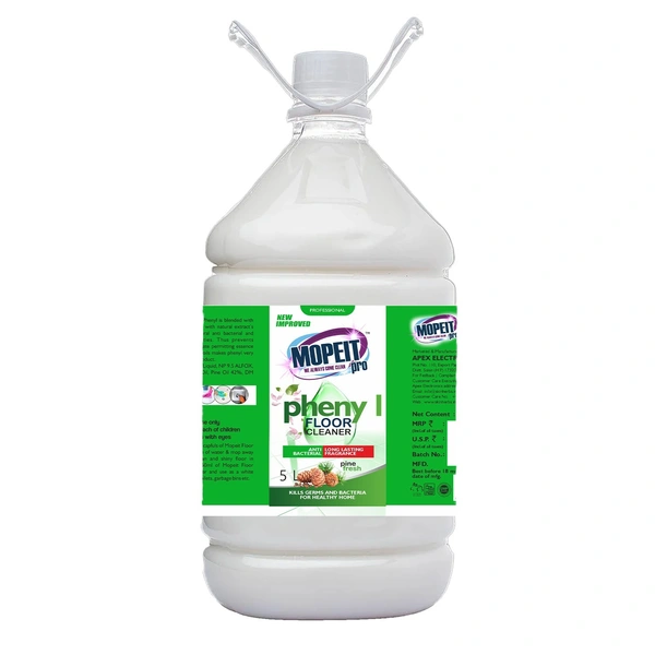 MOPEIT PRO Mopeit Pro White Floor Cleaner Phenyl Liquid Surface Cleaner for Hospitals, Homes, Offices & Commercial Use Removes Dirt, Stains & Germs - 5 L - White, 5L