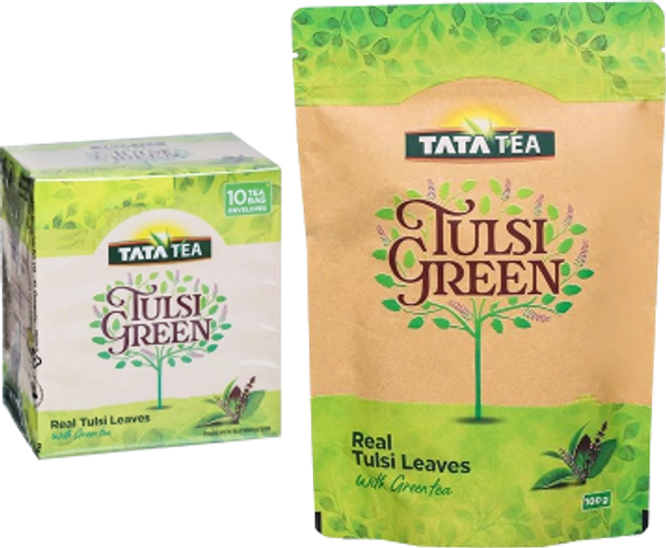 Tata Tea Tulsi Green Real Tulsi Leaves With Green Tea - 100GM and Tata Tea Tulsi Green Tea Bags - 10S