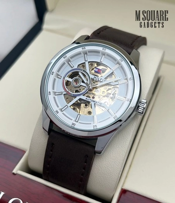 Tommy Hilfiger Modern Machine | Stainless Steel Body with Premium Leather Belt | Golden Dial with Transparent Front & Back | Pendulum Rotate Charging - Fully Automatic Self-wind Machine | Japanese Movement | Premium Watch | MSquare Gadgets | Luxury Brand