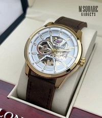 Tommy Hilfiger Modern Machine | Stainless Steel Body with Premium Leather Belt | Golden Dial with Transparent Front & Back | Pendulum Rotate Charging - Fully Automatic Self-wind Machine | Japanese Movement | Premium Watch | MSquare Gadgets | Luxury Brand