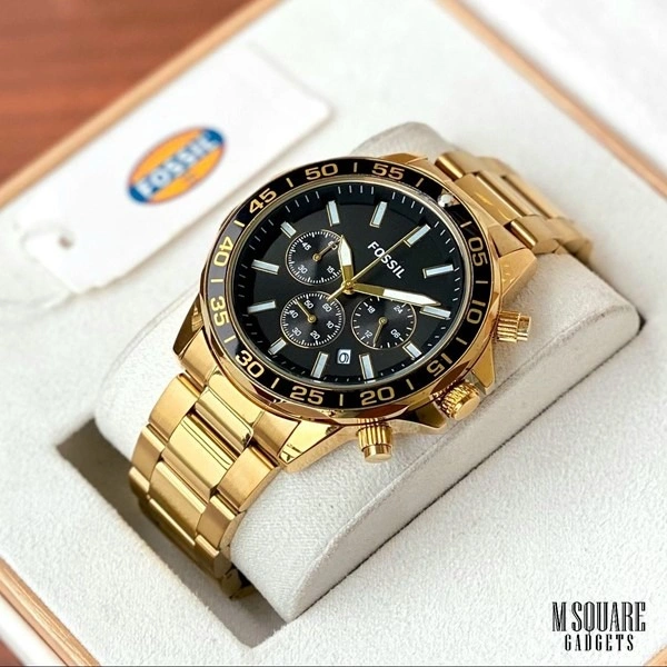 Fossil Bannon Gold Black Chronograph | Black Dial And Yellow Gold Chain | Master Made Copy | Premium Watch | Next To Original | MSquare Gadgets | Luxury Brands
