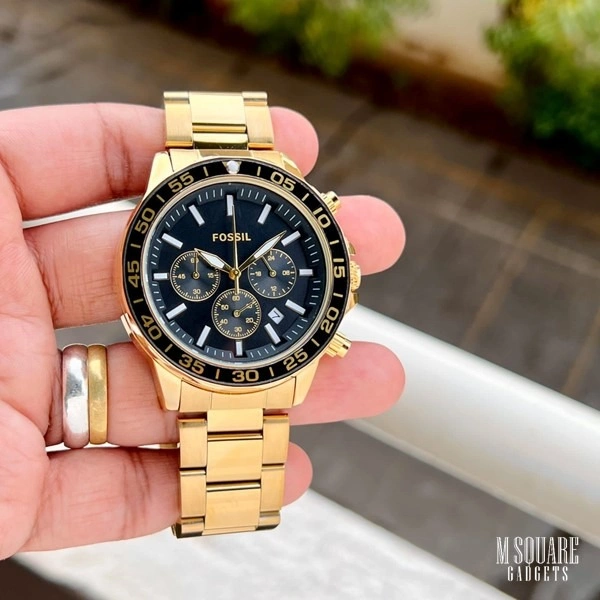Fossil Bannon Gold Black Chronograph | Black Dial And Yellow Gold Chain | Master Made Copy | Premium Watch | Next To Original | MSquare Gadgets | Luxury Brands
