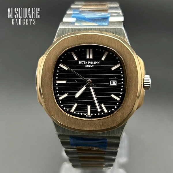 Patek Philippe Nautilus Quartz | Black Dial With Gold Bezel And Silver Gold Chain | Master Made Copy | Japanese Movement | Next To Original | MSquare Gadgets | Luxury Brand