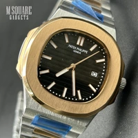 Patek Philippe Nautilus Quartz | Black Dial With Gold Bezel And Silver Gold Chain | Master Made Copy | Japanese Movement | Next To Original | MSquare Gadgets | Luxury Brand