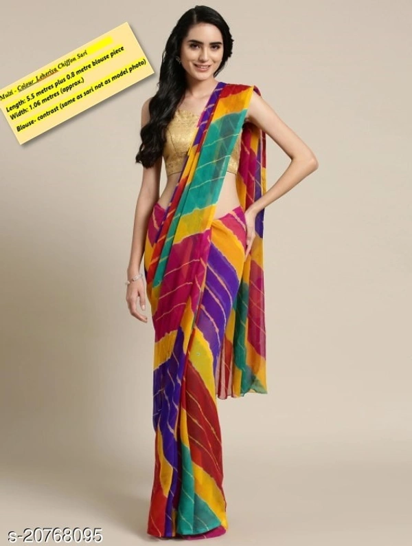 PK HUB Multi-Color Leheriya Saree With Plain Blouse Piece - MULTICOLORED