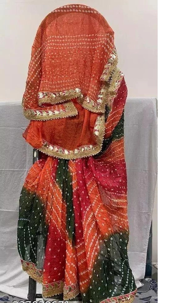 PK HUB®Women's Silk Bandhani Saree Rajasthani Bandhej With gota patti moti less - free, multicolored, 400gm