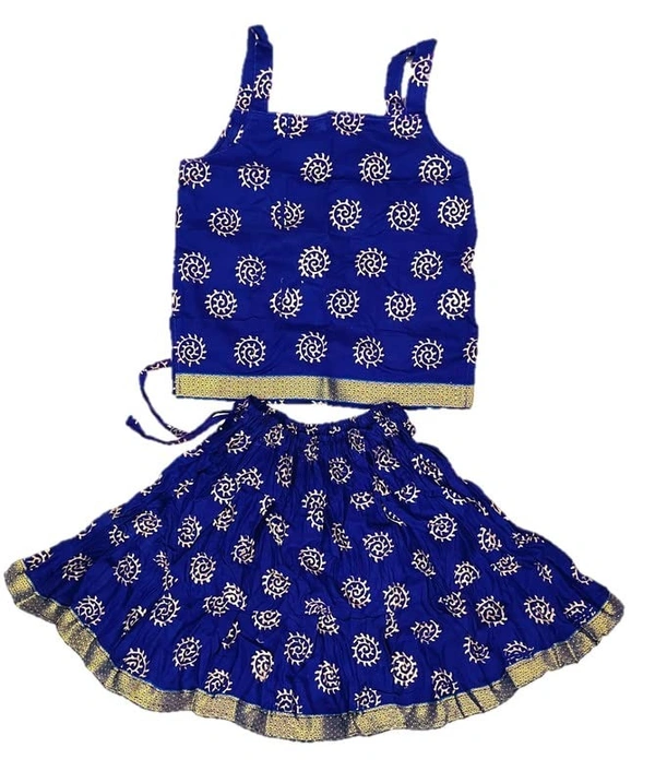 PK HUB® Baby Girl's Cotton Readymade Printed Lehenga Choli,Cute Gold print - 3-4 year, blue