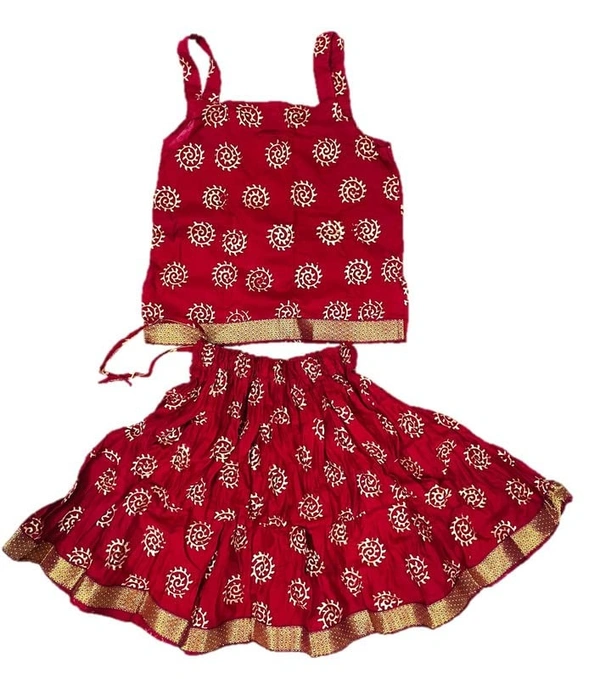 PK HUB® Baby Girl's Cotton Readymade Printed Lehenga Choli,Cute Gold print - 3-4 year, Maroon