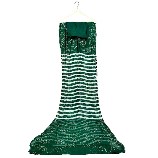 PK HUB Women's Chiffon Leheriya & Bandhej Saree With Same Color Blouse Piece(Length: 5.5 Meter, Blouse - 0.80 Meter) - DARK GREEN